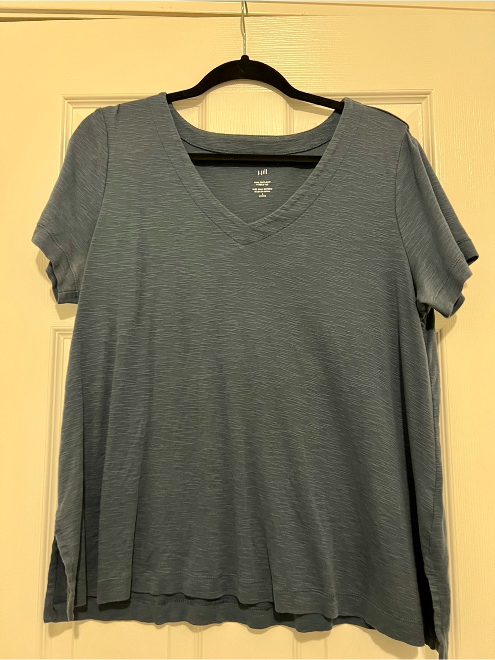 J. Jill Basic V-Neck Short Sleeve Top - Heathered Navy